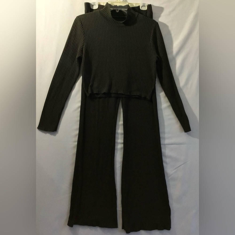 Ribbed Wide-Leg Lounge Jumpsuit Set - Dark Olive